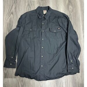 Dickies Mens Long Sleeve Snap Front Western Work Shirt Gray Size 2XL